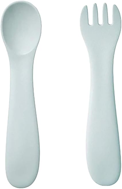 KINTO Bonbo Spoon & Fork Set Blue Gray for Kids - Microwave & Dishwasher Safe