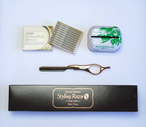 Feather Safety Razor - Pink Gold Srs-Pkg Styling Leather S Premium Razor-Kiichin - The #1 Place for Japanese Goods in Your Hand!