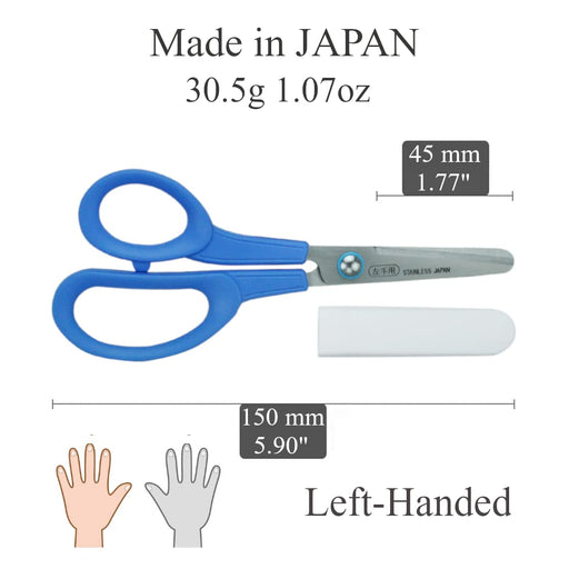 Hasegawa Knives Safety Scissors for Children Left Hand Round Tip C-150L Blue 15cm Total Length-Kiichin - The #1 Place for Japanese Goods in Your Hand!