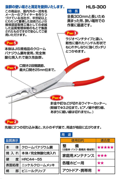 Igarashi Plyer HLS-300 Straight Hyper Long Pliers Made in Japan Tsubame Sanjo-Kiichin - The #1 Place for Japanese Goods in Your Hand!