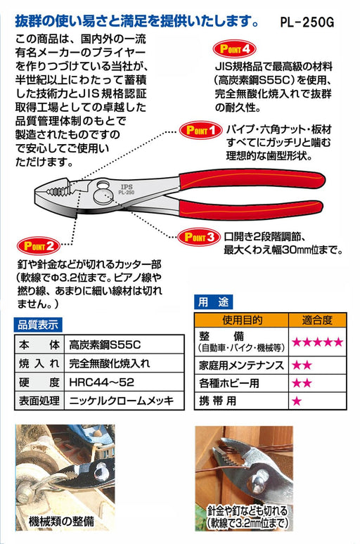 Igarashi Plyer 250mm Combination Pliers with Grip Made in Japan - Tsubame Sanjo-Kiichin - The #1 Place for Japanese Goods in Your Hand!