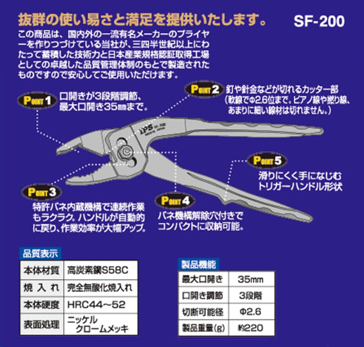 Igarashi Plyer Toji Pla Trigger Knurled 200mm Made in Japan SF-200-Kiichin - The #1 Place for Japanese Goods in Your Hand!