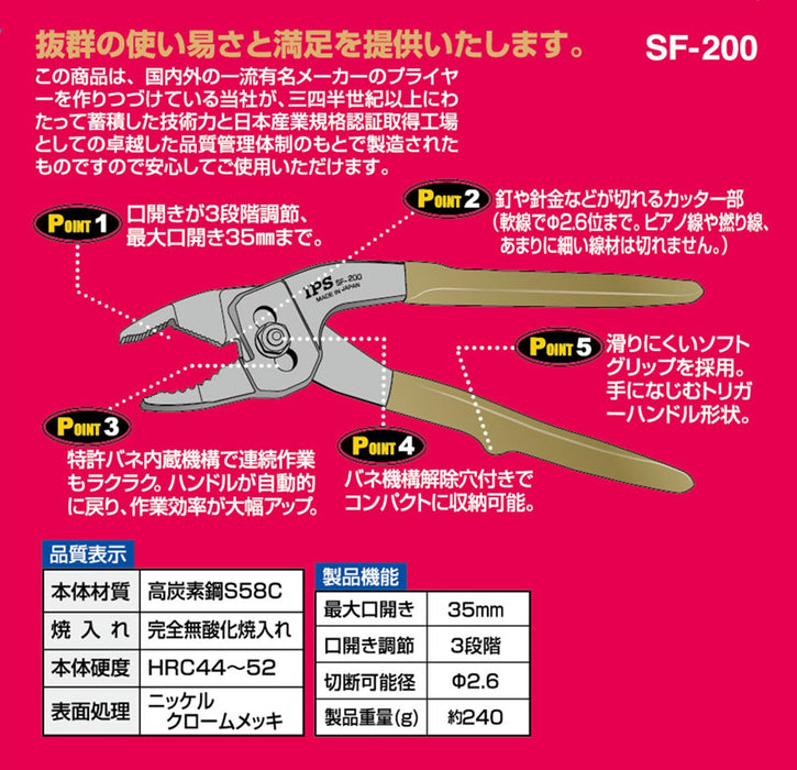 Igarashi Plyer Toji 200mm Plastic Trigger SF-200G - Made in Japan Tsubame Sanjo-Kiichin - The #1 Place for Japanese Goods in Your Hand!