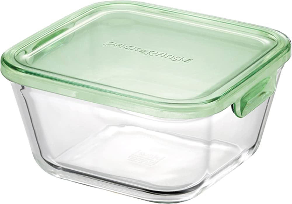 Iwaki 1.0L Heat-Resistant Glass Storage Container Green Square Deep