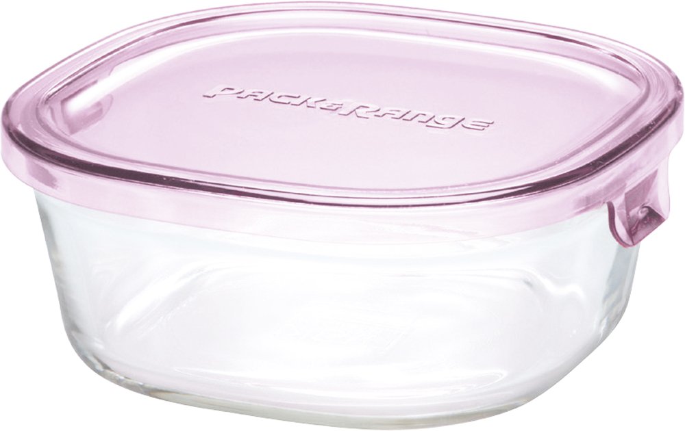Iwaki Pink Heat-Resistant Glass Storage Container Square Small 450ml