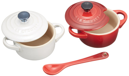 Le Creuset Heat-Resistant Petit Cocotte Container Pair with Spoon Red White-Kiichin - The #1 Place for Japanese Goods in Your Hand!