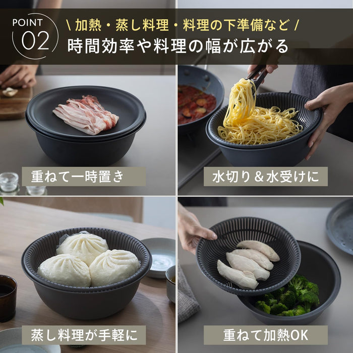 Marna 21Cm Heat-Resistant Dark Gray Colander Bowl Set with Tray-Kiichin - The #1 Place for Japanese Goods in Your Hand!