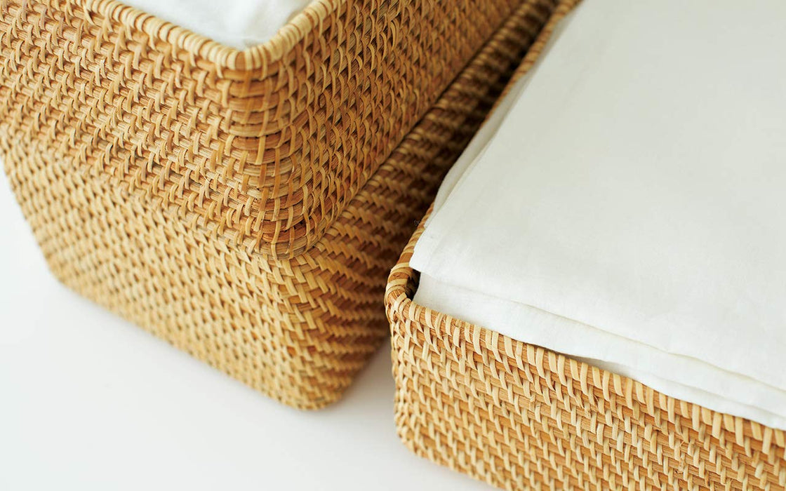 Muji Rattan Box with Handle Stackable 15x22x9cm Natural Storage Solution