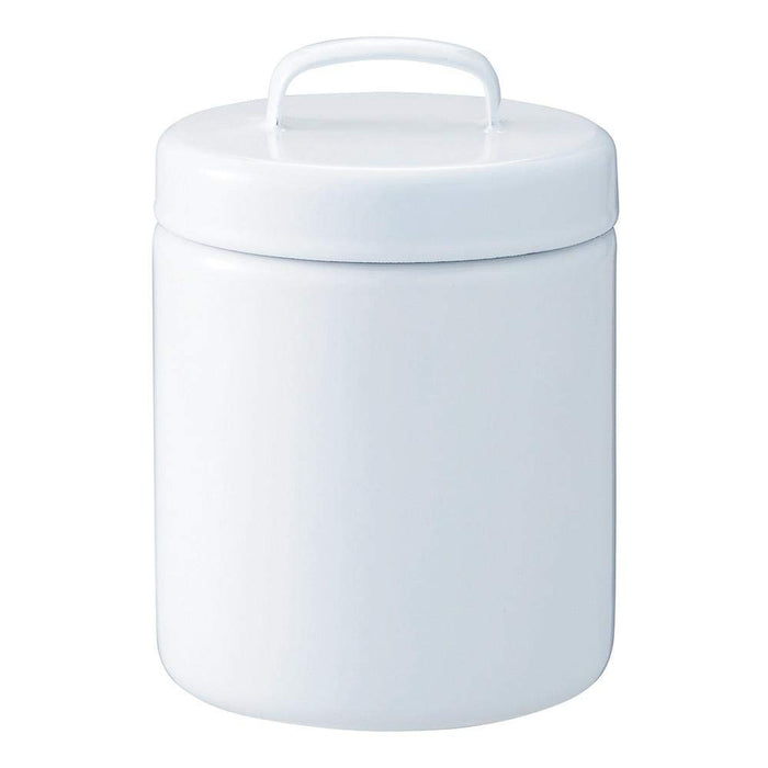 Noda Horo Enamel Storage Canister L - White Round with Inner Lid Made in Japan