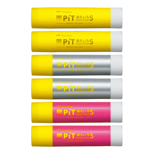 Tombow Neon Yellow Glue Stick 6 Pack Pencil Style 3 Patterns Disappearing Color PIT S Hcb-612Xaz-Kiichin - The #1 Place for Japanese Goods in Your Hand!