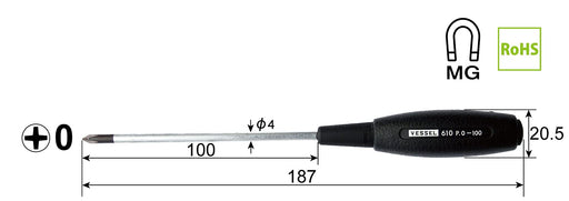 Vessel Cushion Grip Driver Thin Shaft Type +0x100 610 - Premium Quality Vessel Brand-Kiichin - The #1 Place for Japanese Goods in Your Hand!
