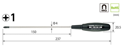Vessel Cushion Grip Driver Thin Shaft Type +1x150 610 from Vessel Brand-Kiichin - The #1 Place for Japanese Goods in Your Hand!