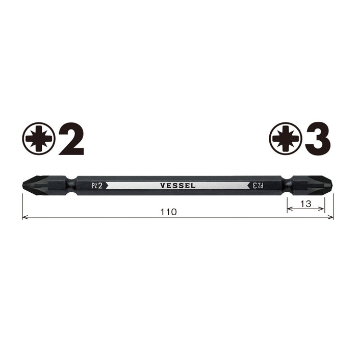 Vessel Double Head Combi Bit Pz2/Pz3x110 - Versatile Drive Tool from Vessel-Kiichin - The #1 Place for Japanese Goods in Your Hand!