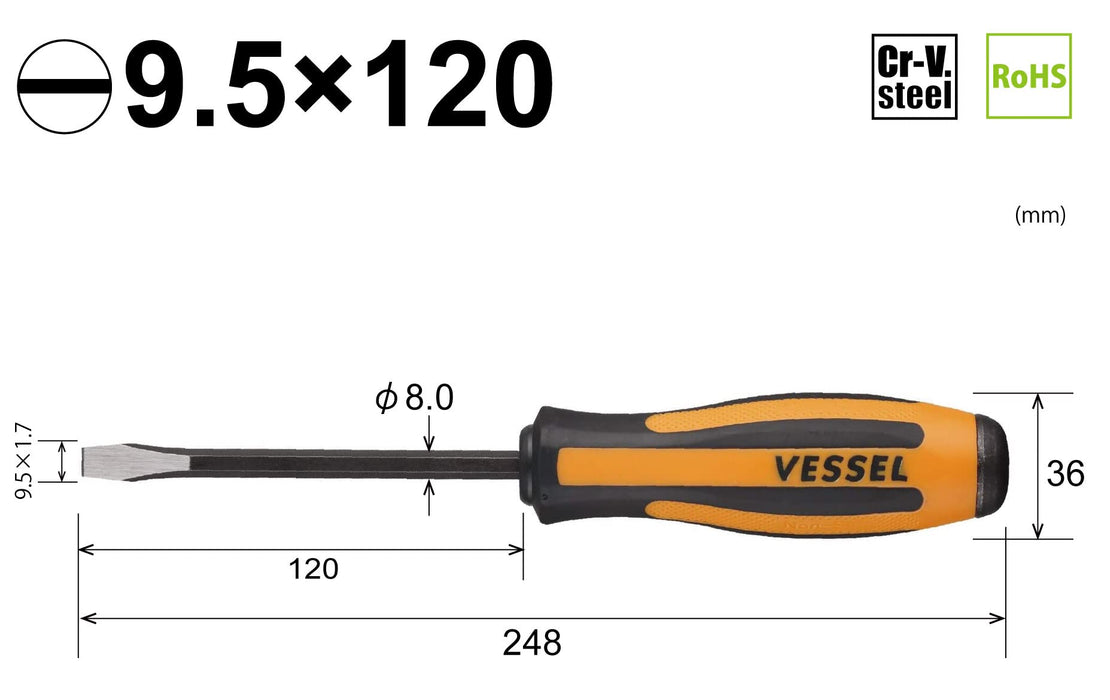 Vessel Megadora Chisel Driver 9.5x120 Size 970 Model by Vessel-Kiichin - The #1 Place for Japanese Goods in Your Hand!