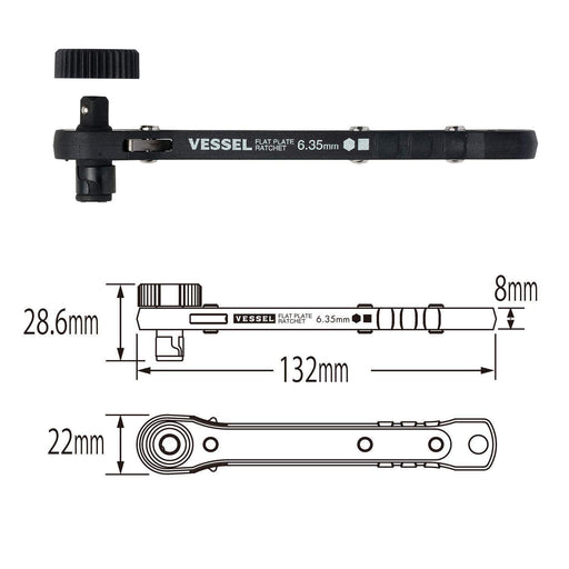 Vessel Black TD-71 Plate Ratchet Driver with 2 Extra Bits Included-Kiichin - The #1 Place for Japanese Goods in Your Hand!
