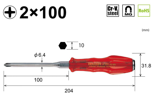 Vessel Brand Power Grip Driver 4500 Series +2x100 - Maximum Performance Tool-Kiichin - The #1 Place for Japanese Goods in Your Hand!