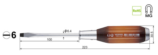 Vessel 100V Strong Driver with Wooden Handle 6x100 - Vessel's Powerful Penetrating Tool-Kiichin - The #1 Place for Japanese Goods in Your Hand!