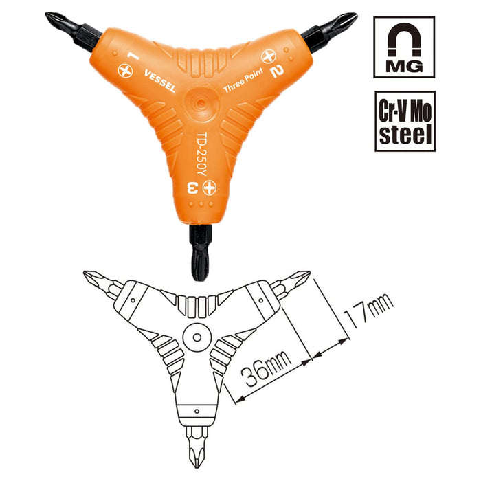 Vessel Three Point Plus TD-250Y Driver - High-Performance Vessel Tool-Kiichin - The #1 Place for Japanese Goods in Your Hand!