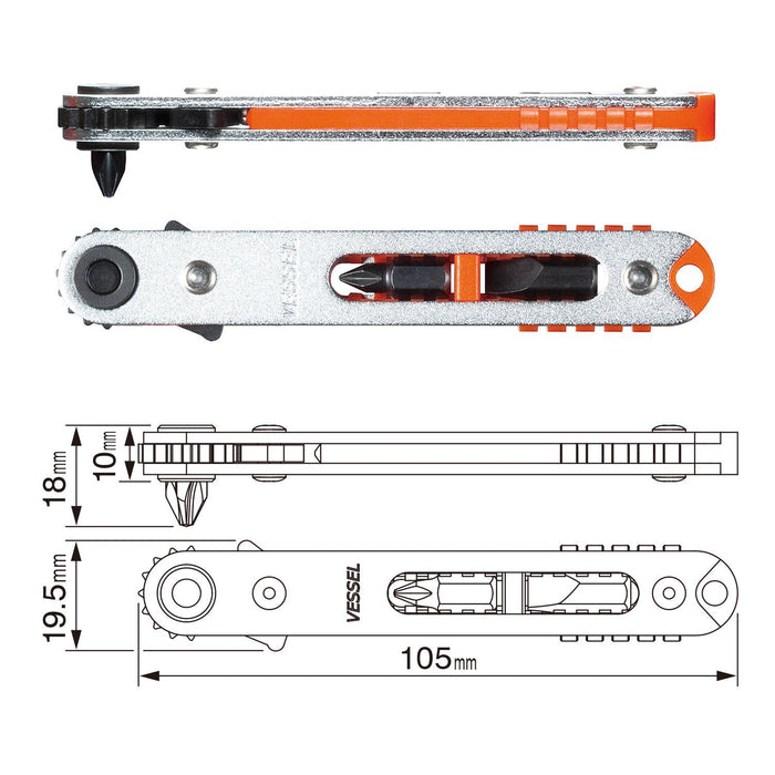 Vessel Ultra-Thin Straight Plate Ratchet Driver TD-75 Model-Kiichin - The #1 Place for Japanese Goods in Your Hand!