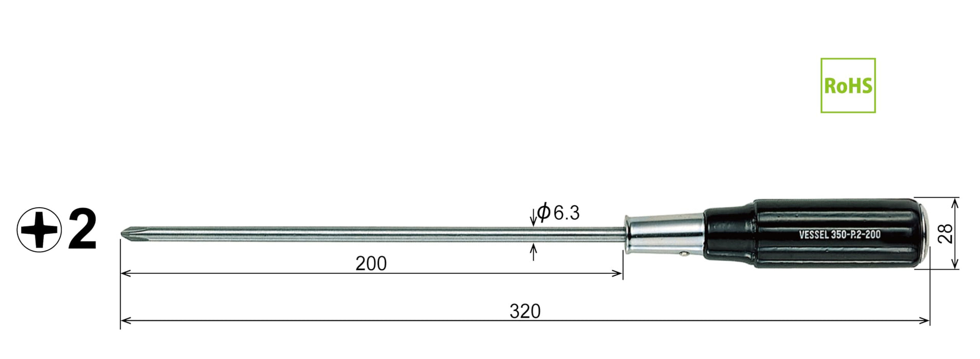 Vessel Long Shaft Wooden Handle Penetrating Driver +2x200 350 Series-Kiichin - The #1 Place for Japanese Goods in Your Hand!