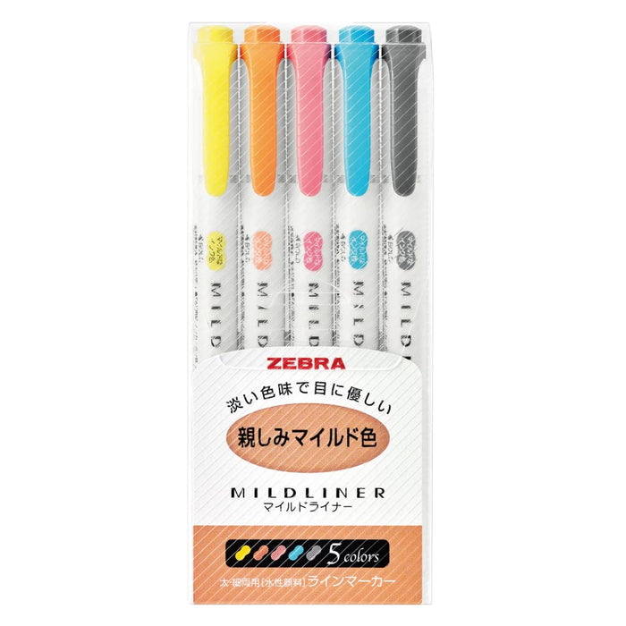 Zebra 5-color Mild Liner Highlighter Set Friendly Mild Colors Wkt7-N-5C-Kiichin - The #1 Place for Japanese Goods in Your Hand!