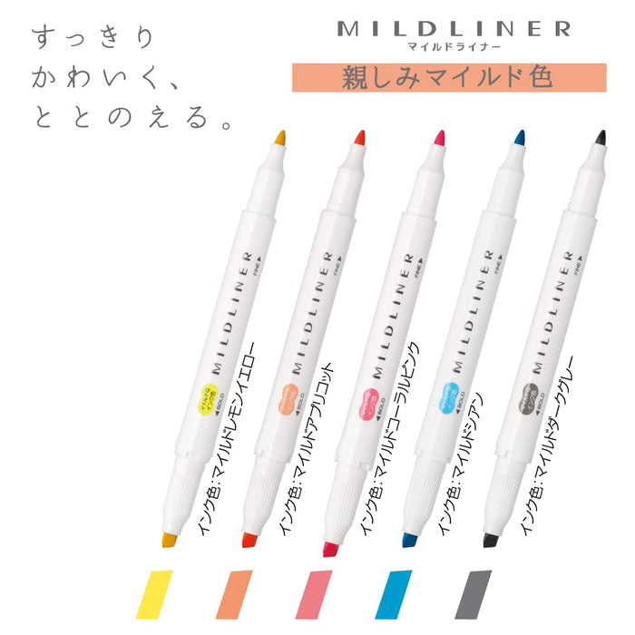 Zebra 5-color Mild Liner Highlighter Set Friendly Mild Colors Wkt7-N-5C-Kiichin - The #1 Place for Japanese Goods in Your Hand!