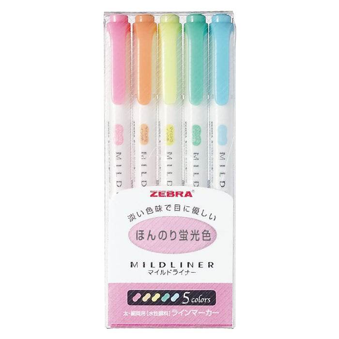 Zebra Mild Liner Highlighter Set - Slightly Fluorescent 5 Colors - Wkt7-5C-Kiichin - The #1 Place for Japanese Goods in Your Hand!