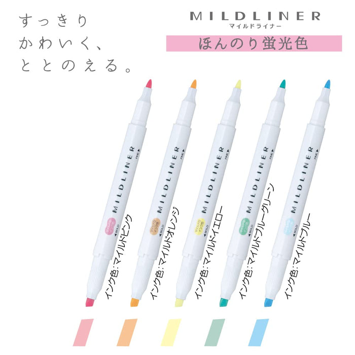 Zebra Mild Liner Highlighter Set - Slightly Fluorescent 5 Colors - Wkt7-5C-Kiichin - The #1 Place for Japanese Goods in Your Hand!