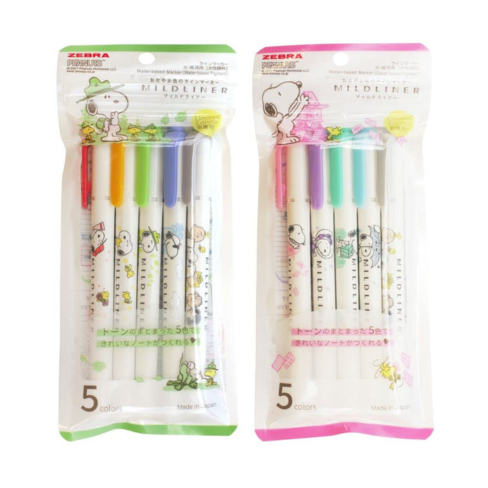 Zebra Mild Liner Snoopy Edition 5-Color Set High-Quality Highlighters-Kiichin - The #1 Place for Japanese Goods in Your Hand!