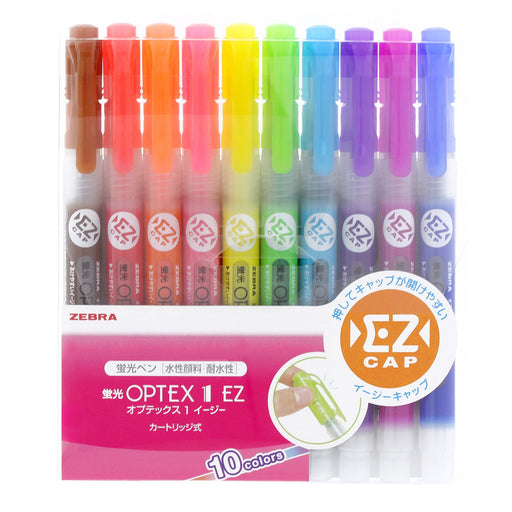 Zebra Optex 1 EZ Highlighter Set - 10 Vivid Colors Including Red Purple Blue Green and More-Kiichin - The #1 Place for Japanese Goods in Your Hand!