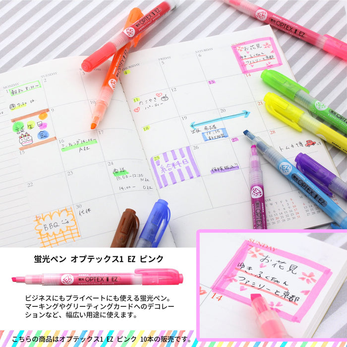 Zebra Optex 1 EZ Pink Highlighter Pack of 10 - B-WKS11-P-Kiichin - The #1 Place for Japanese Goods in Your Hand!