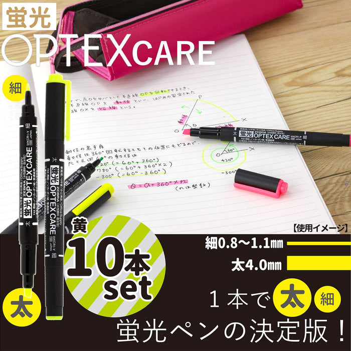 Zebra Optex Care Yellow Highlighter Set 10 Pieces - B-Wkcr1-Y Model-Kiichin - The #1 Place for Japanese Goods in Your Hand!