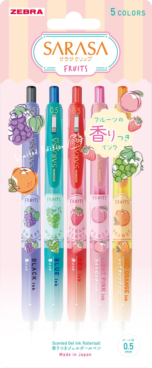 Zebra Sarasa Clip 0.5mm Scented Gel Pen 5-Color Set Fruit Theme-Kiichin - The #1 Place for Japanese Goods in Your Hand!