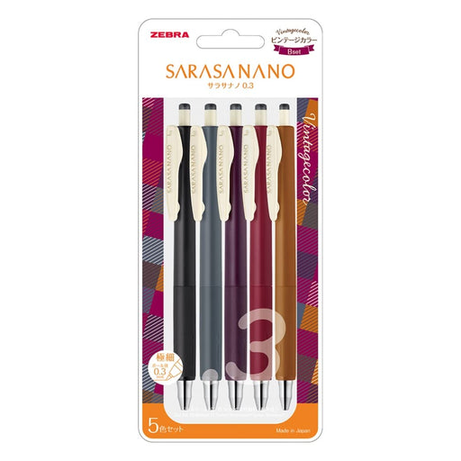 Zebra Gel Ballpoint Pen Sarasanano Vintage 5-Color Set 0.3mm - Zebra Jjh72-5C-B-Kiichin - The #1 Place for Japanese Goods in Your Hand!