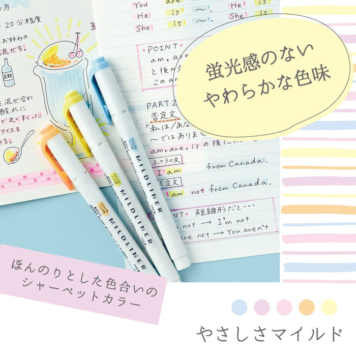 Zebra Highlighter Mild Liner Set 5 Gentle Colors Wkt7-5C-Yc-Kiichin - The #1 Place for Japanese Goods in Your Hand!