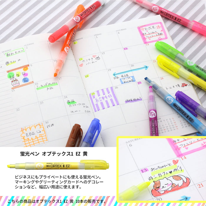Zebra Optex 1 Ez Yellow Highlighter Pack of 10 - B-Wks11-Y-Kiichin - The #1 Place for Japanese Goods in Your Hand!