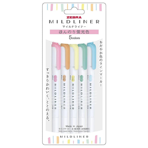 Zebra Mild Liner Highlighter Pen Set 5 Slightly Fluorescent Colors Wkt7-5C-N-Kiichin - The #1 Place for Japanese Goods in Your Hand!