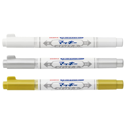 Zebra Mackie Oil-Based Paint Marker Extra Fine 3 Color Set Gold Silver White-Kiichin - The #1 Place for Japanese Goods in Your Hand!