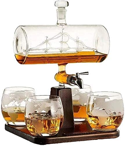 Dtkmkj 1000Ml Whiskey Carafe Set with 4 Lead-Free Glasses & Wooden Stand - Made In Japan-Kiichin - The #1 Place for Japanese Goods in Your Hand!