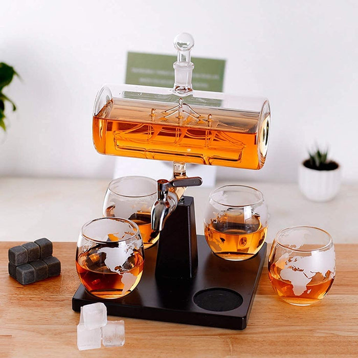 Dtkmkj 1000Ml Whiskey Carafe Set with 4 Lead-Free Glasses & Wooden Stand - Made In Japan-Kiichin - The #1 Place for Japanese Goods in Your Hand!