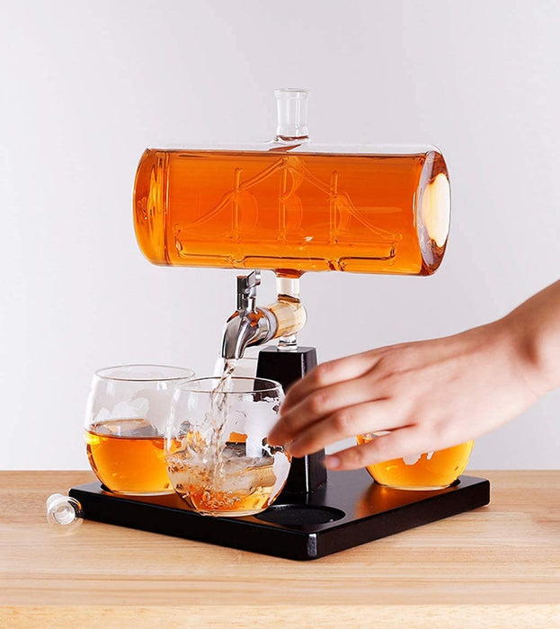 Dtkmkj 1000Ml Whiskey Carafe Set with 4 Lead-Free Glasses & Wooden Stand - Made In Japan-Kiichin - The #1 Place for Japanese Goods in Your Hand!