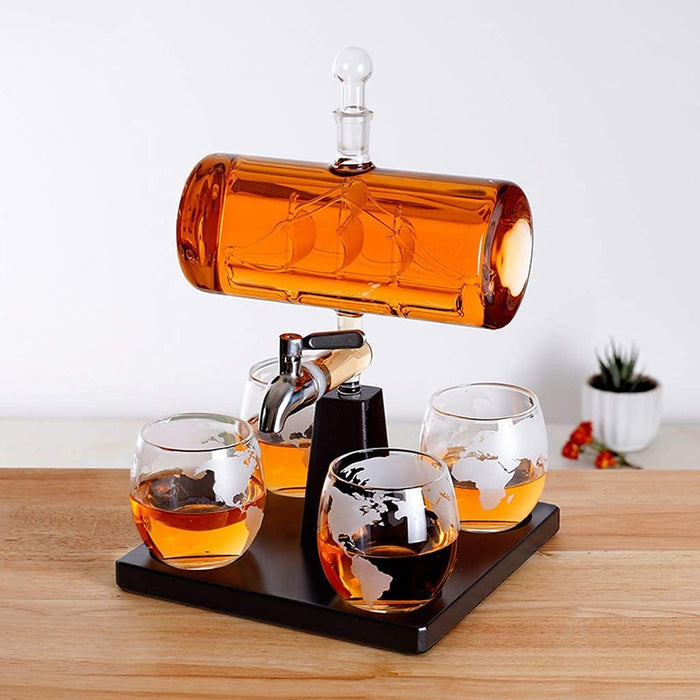 Dtkmkj 1000Ml Whiskey Carafe Set with 4 Lead-Free Glasses & Wooden Stand - Made In Japan-Kiichin - The #1 Place for Japanese Goods in Your Hand!