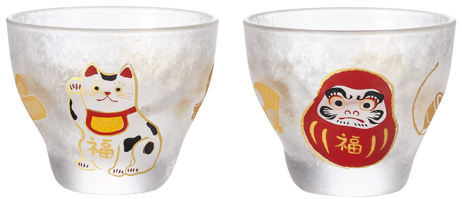 Aderia Cup Pair Set - Medeta Mono Beckoning Cat/Daruma 90Ml - Japan Gift Box S-6285-Kiichin - The #1 Place for Japanese Goods in Your Hand!