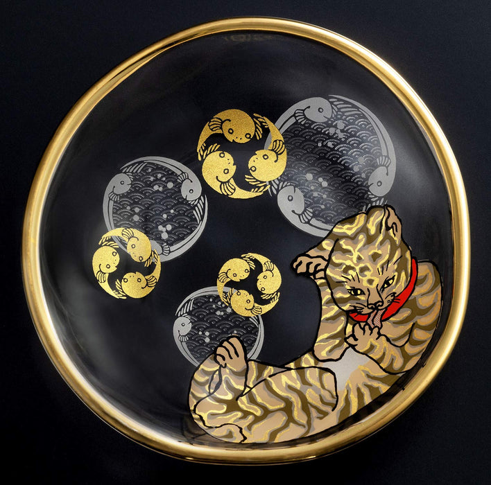 Aderia Edo Cat Tiger Sake Cup & Bean Plate Set - Authentic Japanese Craftsmanship - Premium Nippon Taste - Ideal Birthday Gift - S-6290-Kiichin - The #1 Place for Japanese Goods in Your Hand!