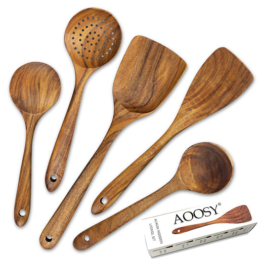 5-Piece Natural Acacia Wood Kitchen Tools Set with Box by Aoosy-Kiichin - The #1 Place for Japanese Goods in Your Hand!