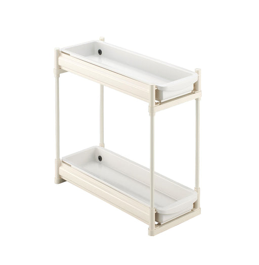 Belca Kitchen Storage Slide Rack - 2 Tiers, Slim Type, White, Japan SS-304 Casters - 19x45x38/40.5/43cm-Kiichin - The #1 Place for Japanese Goods in Your Hand!