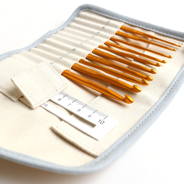 Clover Japan Crochet Hook Set - 10 Hooks, 3 Staples, Mini Scissors, Knit Gauge Case-Kiichin - The #1 Place for Japanese Goods in Your Hand!