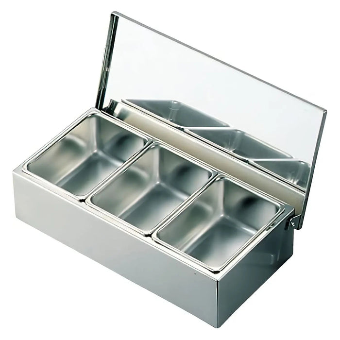 Ebm Stainless Steel Yakumi Seasoning Container - Open Type with 3 Compartments-Kiichin - The #1 Place for Japanese Goods in Your Hand!