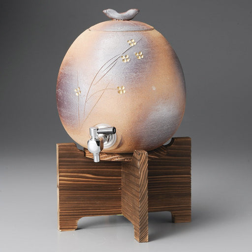 Setomono Honpo Japan Fire Color Small Flower Shochu Server - Roasted Cedar Table - 19.5X23X34Cm - 3,000Cc - 2350G-Kiichin - The #1 Place for Japanese Goods in Your Hand!