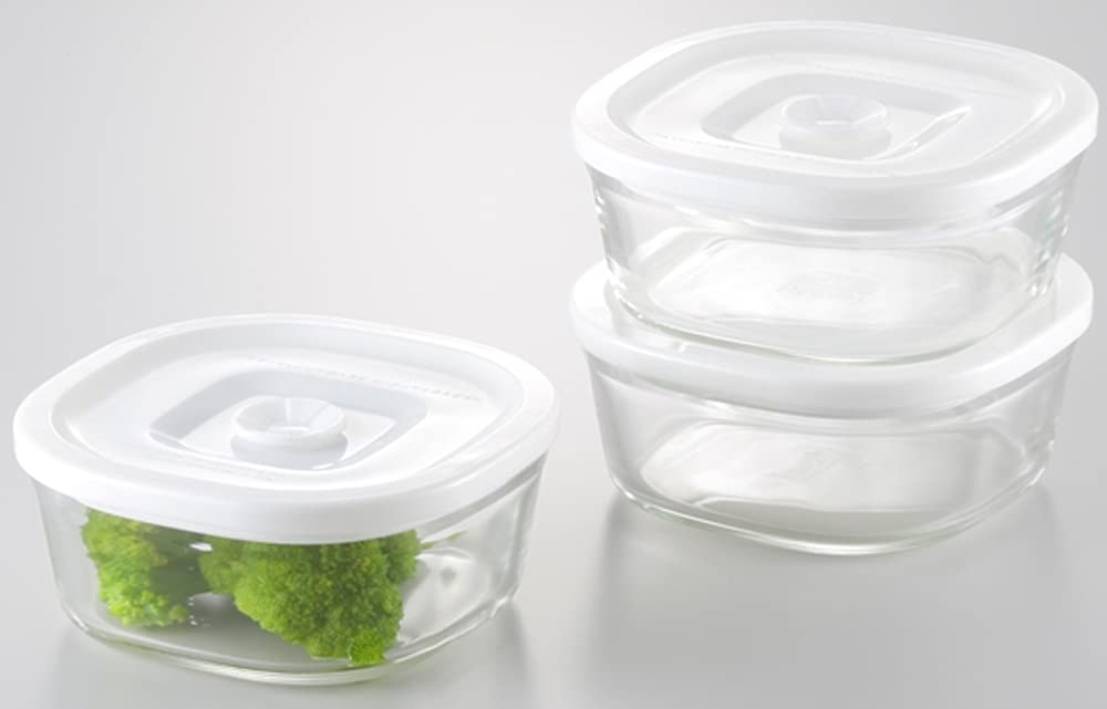 Iwaki Japan Heat Resistant Glass Airtight Container Set - White Square, 3Pcs-Kiichin - The #1 Place for Japanese Goods in Your Hand!